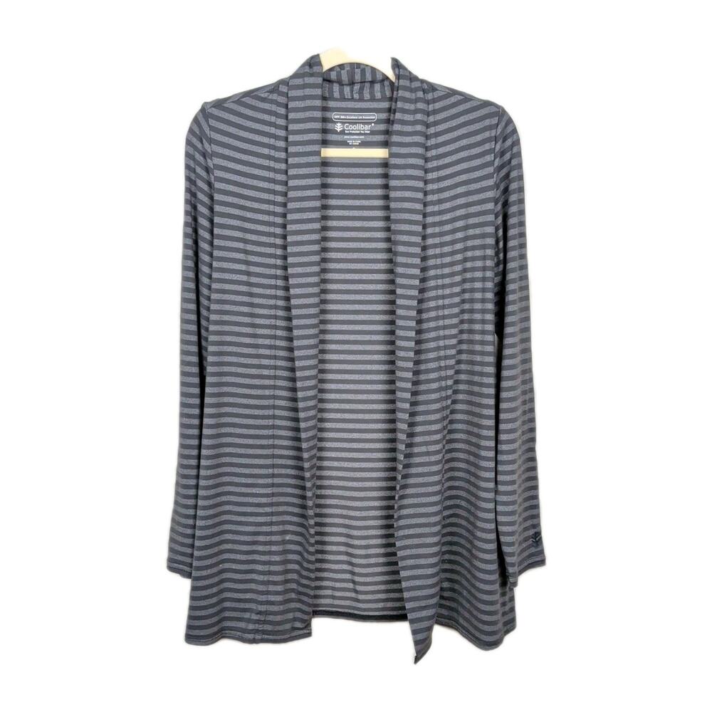 COOLIBAR Two-Toned Grey Striped Long Sleeve Open Cardigan UPF 50+ Women's Small